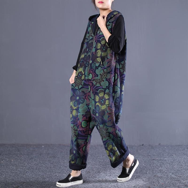 Løs Vintage Trykt Glidelås Jumpsuit