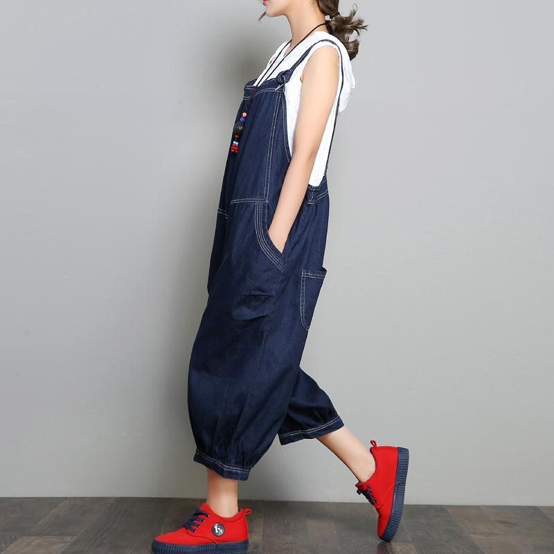 Ny Loose Denim Retro Solid Color Jumpsuit