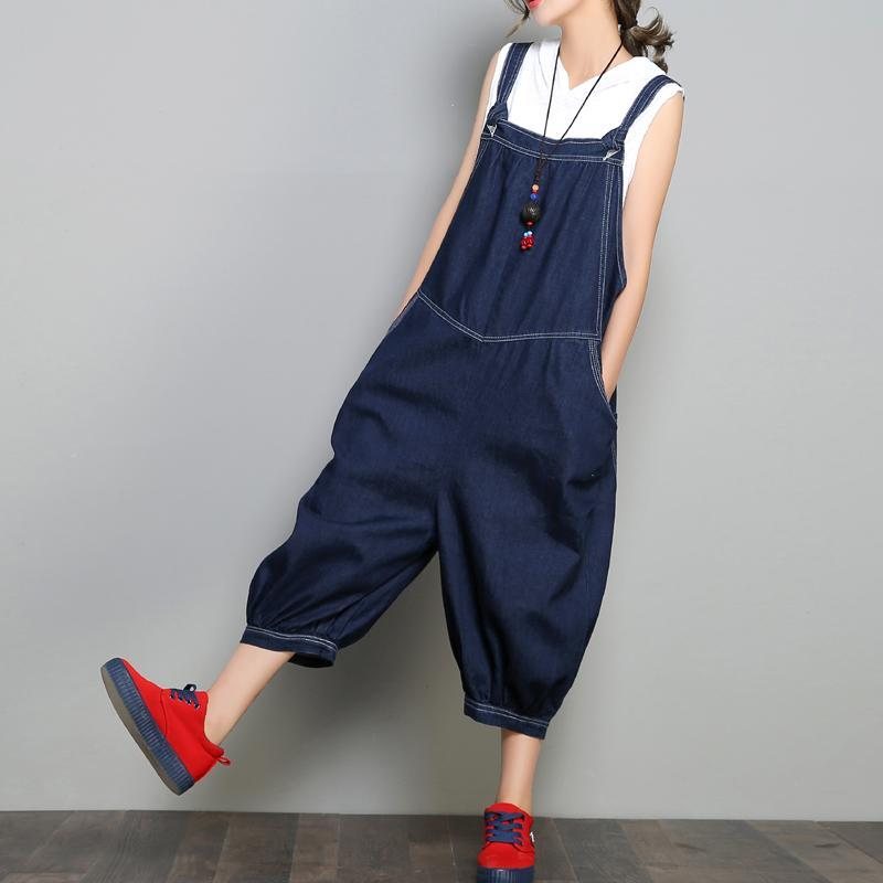 Ny Loose Denim Retro Solid Color Jumpsuit