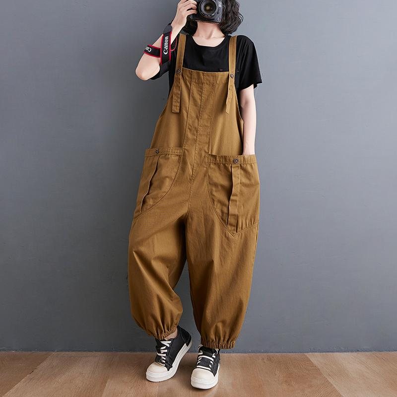 Plus Size Løs Casual Jumpsuit I Bomullslin