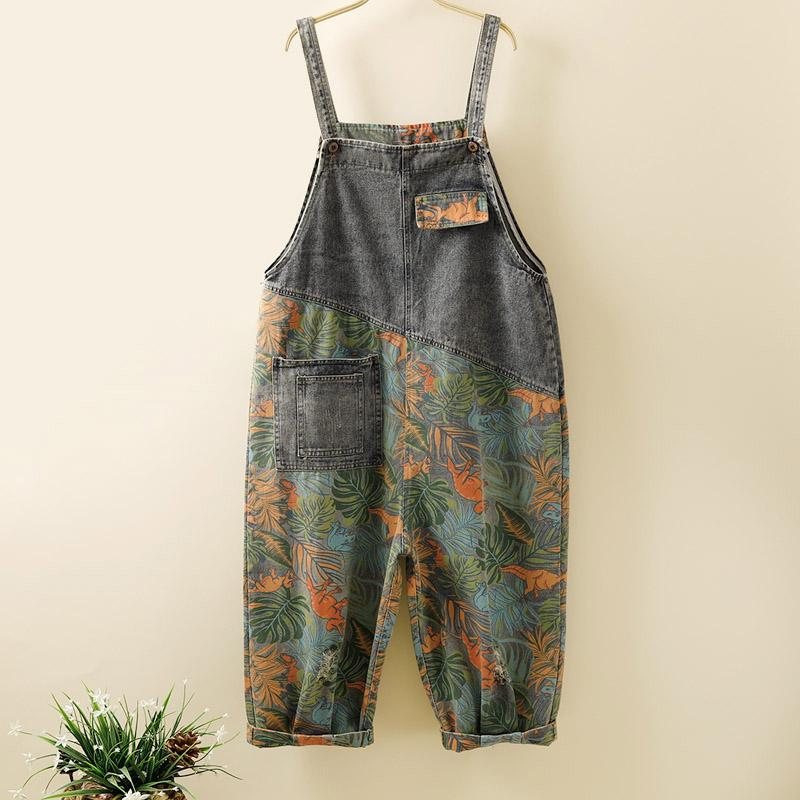 Plus Size Painted Denim Harem Løs Jumpsuit