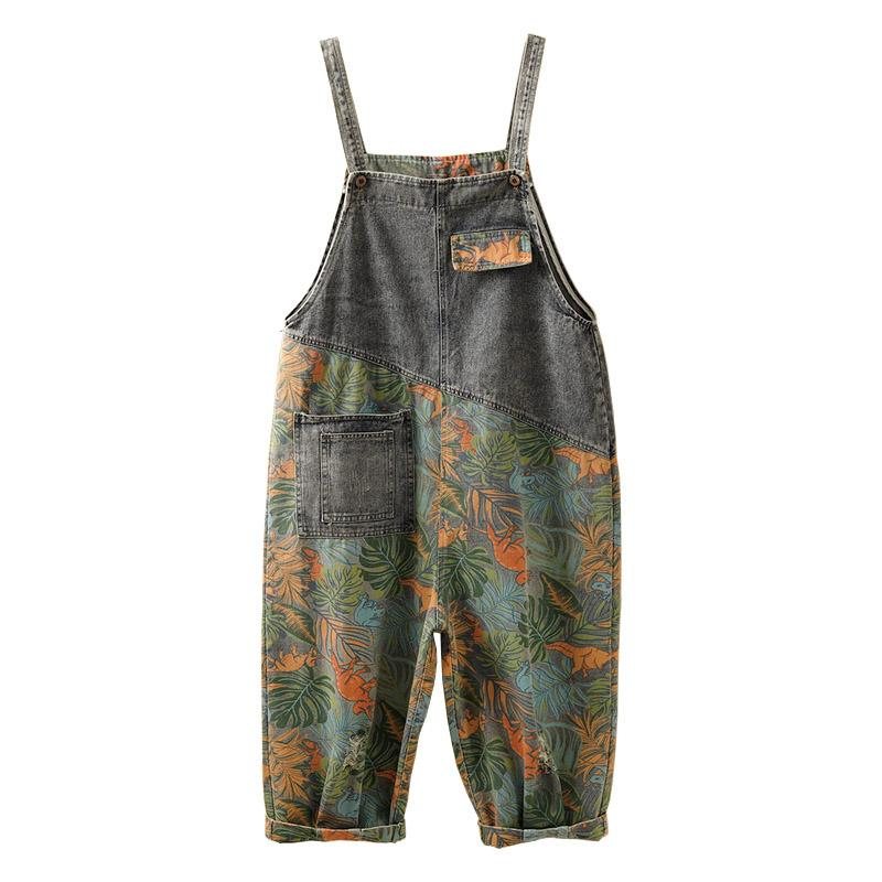 Plus Size Painted Denim Harem Løs Jumpsuit