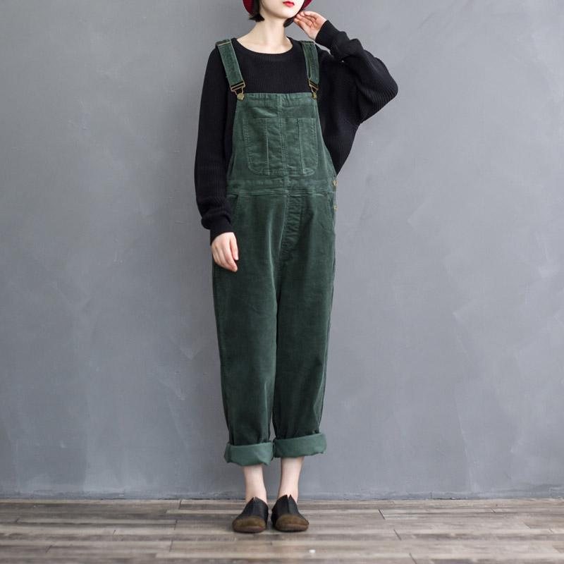 Retro Loose Wide-leg Dame Cordfløyel Jumpsuit