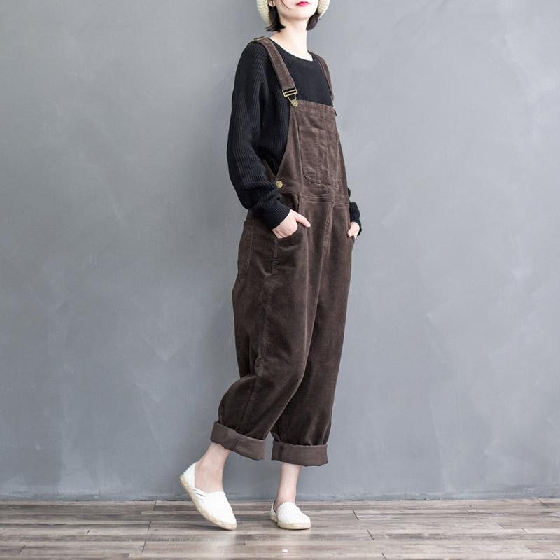 Retro Loose Wide-leg Dame Cordfløyel Jumpsuit