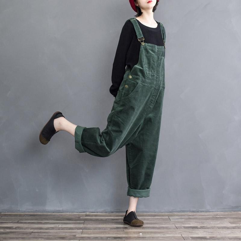 Retro Loose Wide-leg Dame Cordfløyel Jumpsuit