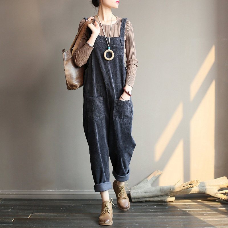 Retro Løs Casual Cotton Corduroy Jumpsuit