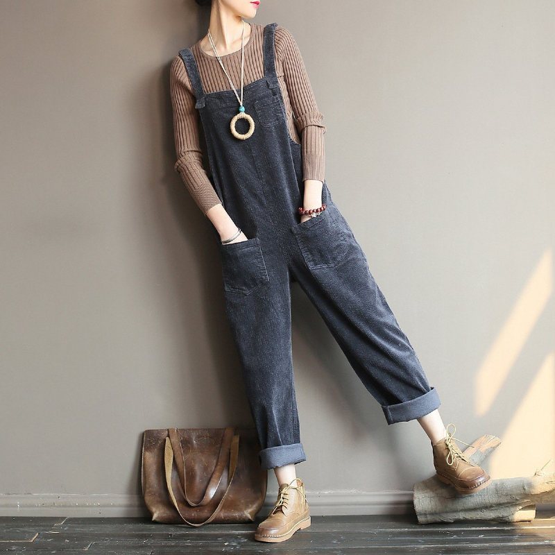 Retro Løs Casual Cotton Corduroy Jumpsuit