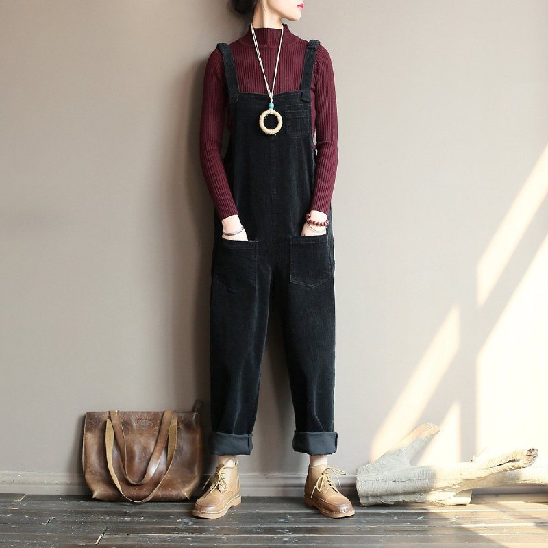 Retro Løs Casual Cotton Corduroy Jumpsuit