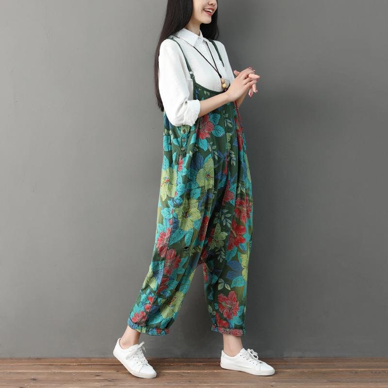 Sommer Casual Blomsterlommer Dame Grønne Jumpsuits