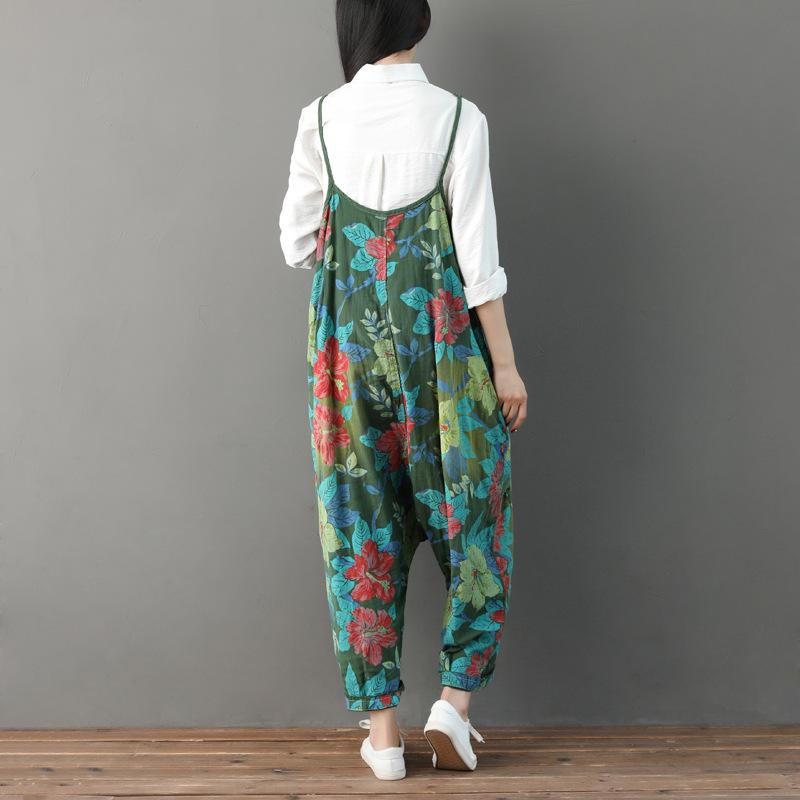 Sommer Casual Blomsterlommer Dame Grønne Jumpsuits