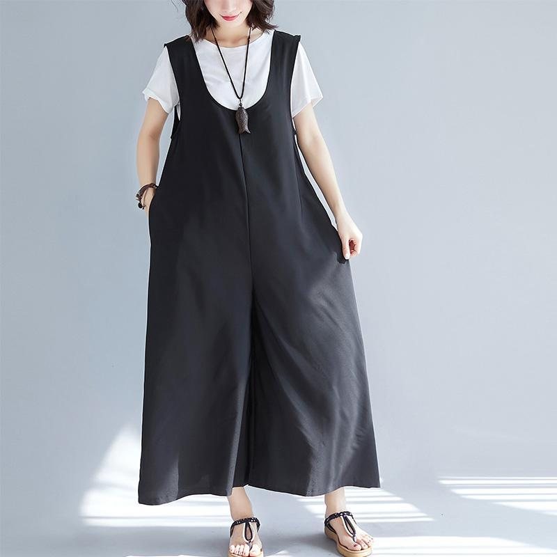 Sommer Solid Løse Lommer Brede Ben Casual Jumpsuits