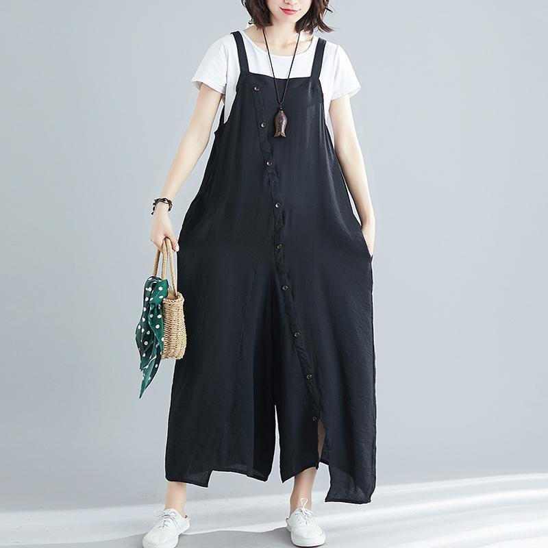 Sommer Solid Single Button Casual Løse Jumpsuits For Dame