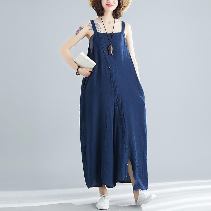 Sommer Solid Single Button Casual Løse Jumpsuits For Dame