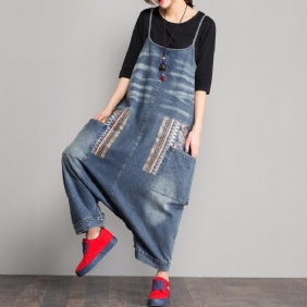 Spring Denim Bib Løs Skrittrem Jumpsuit