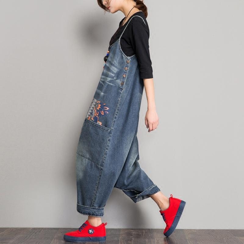 Spring Denim Bib Løs Skrittrem Jumpsuit