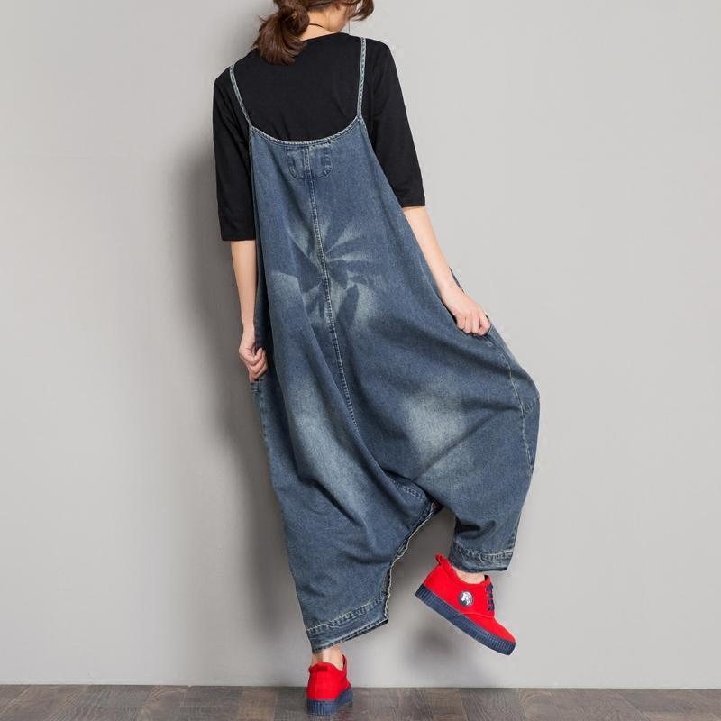 Spring Denim Bib Løs Skrittrem Jumpsuit