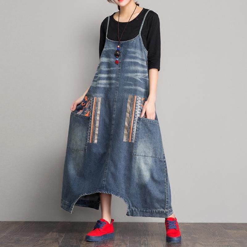 Spring Denim Bib Løs Skrittrem Jumpsuit