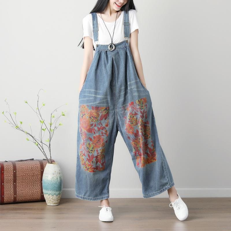 Spring Summer Jumpsuit For Kvinner Med Stor Trykt Wide Leg