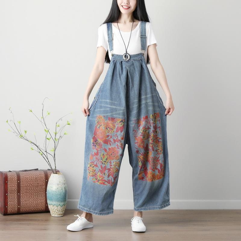 Spring Summer Jumpsuit For Kvinner Med Stor Trykt Wide Leg