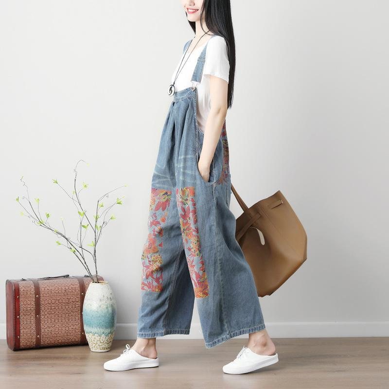 Spring Summer Jumpsuit For Kvinner Med Stor Trykt Wide Leg