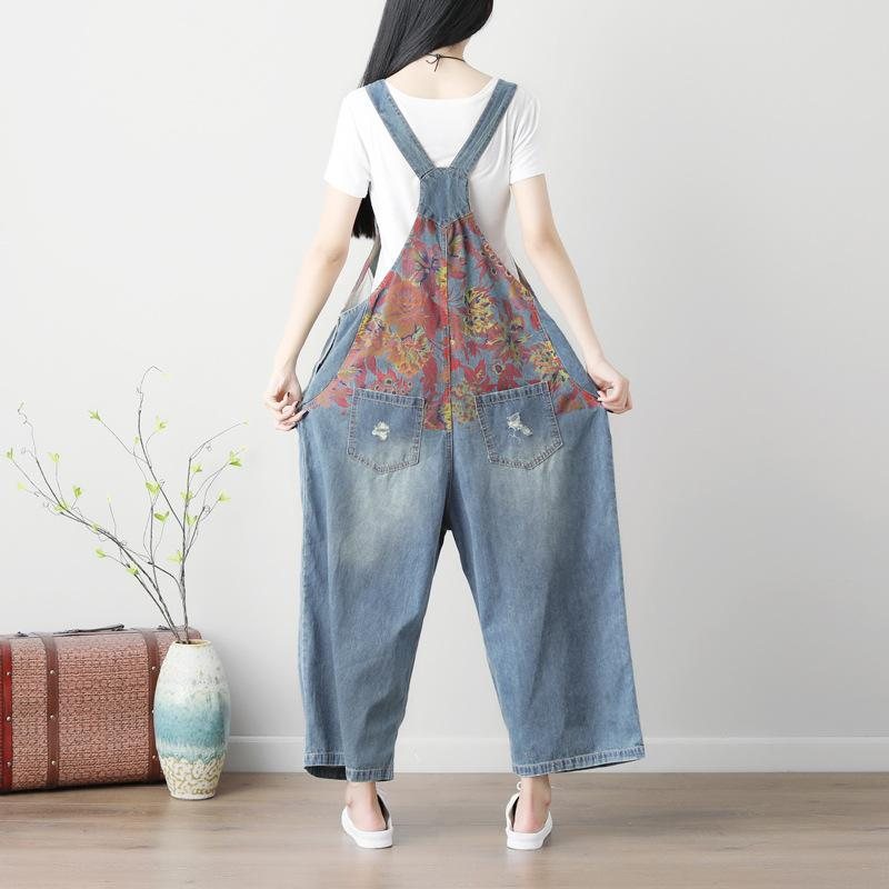 Spring Summer Jumpsuit For Kvinner Med Stor Trykt Wide Leg