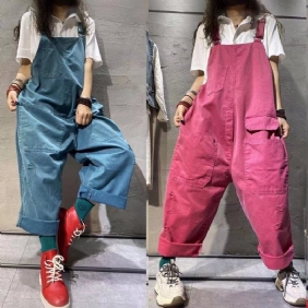 Summer Retro Plus Size Wide Leg Cotton Denim Jumpsuit