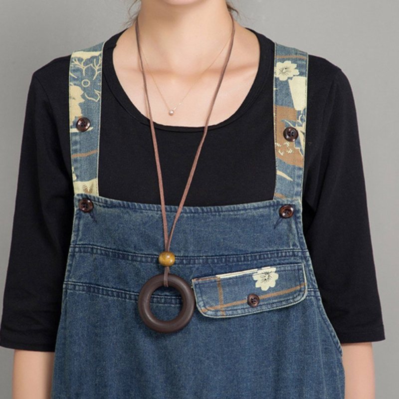 Vår Høst Denim Løs Retro Patch Jumpsuit