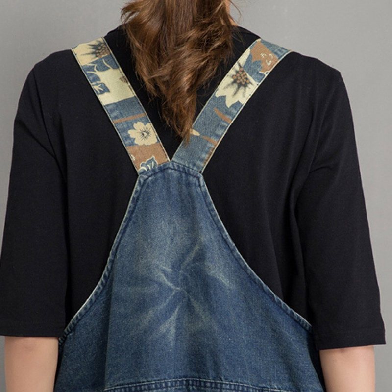 Vår Høst Denim Løs Retro Patch Jumpsuit