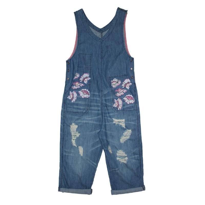 Vår Høst Denim Løstrykk Ermeløs Jumpsuit