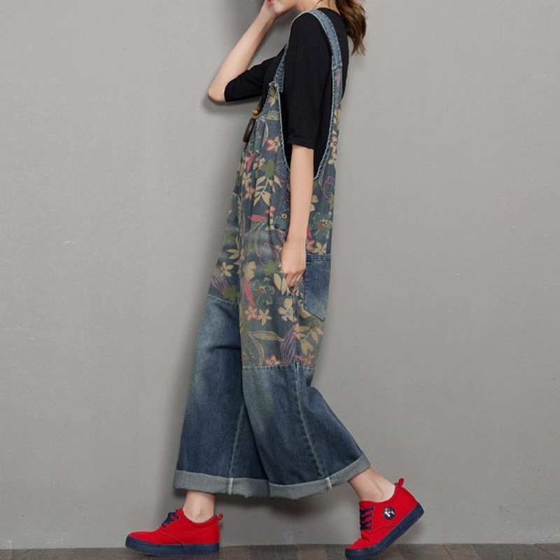 Vår Høst Denim Wide Leg Løs Retro Rett Jumpsuit