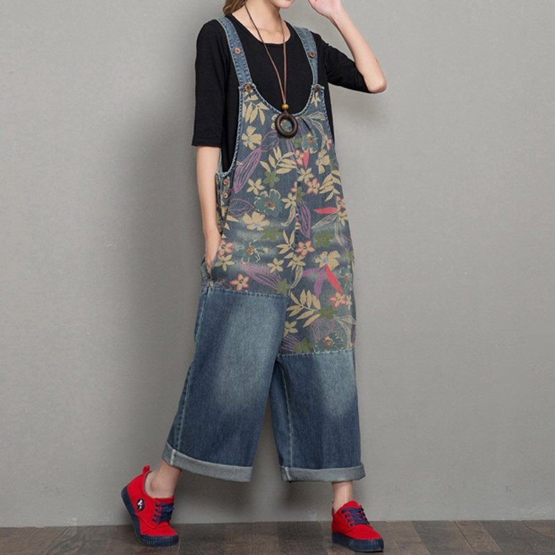 Vår Høst Denim Wide Leg Løs Retro Rett Jumpsuit