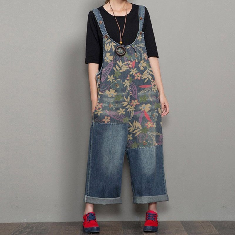 Vår Høst Denim Wide Leg Løs Retro Rett Jumpsuit