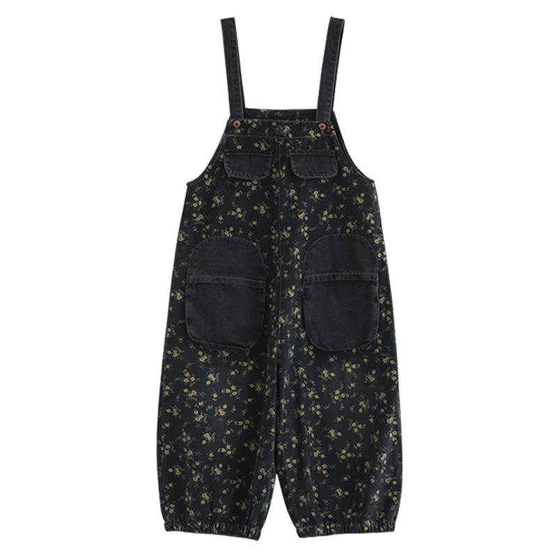 Vår Høst Plus Størrelse Casual Floral Cotton Denim Jumpsuit