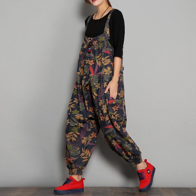 Vår Høst Printed Denim Floral Jumpsuits