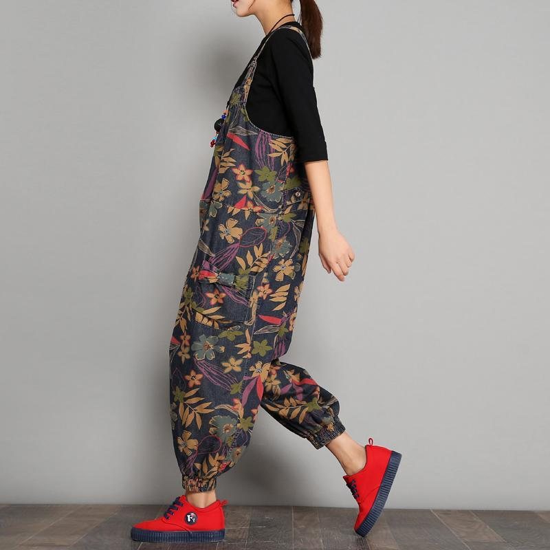 Vår Høst Printed Denim Floral Jumpsuits