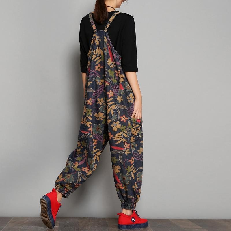 Vår Høst Printed Denim Floral Jumpsuits