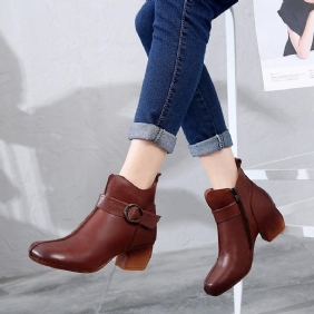 Autumn Leather Mid-heel Vintage Boots