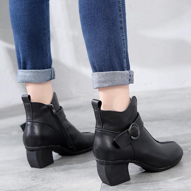 Autumn Leather Mid-heel Vintage Boots