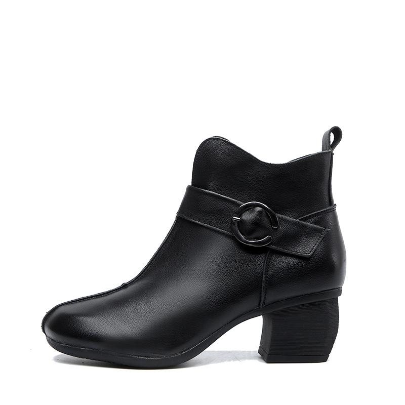 Autumn Leather Mid-heel Vintage Boots