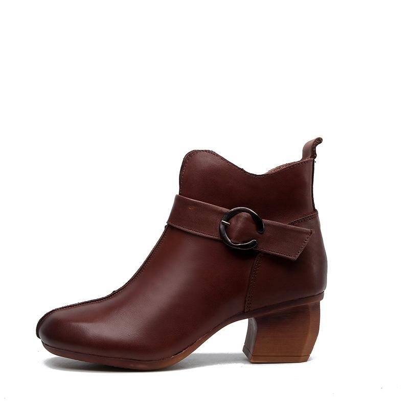 Autumn Leather Mid-heel Vintage Boots