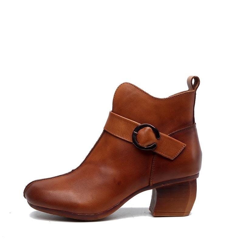 Autumn Leather Mid-heel Vintage Boots