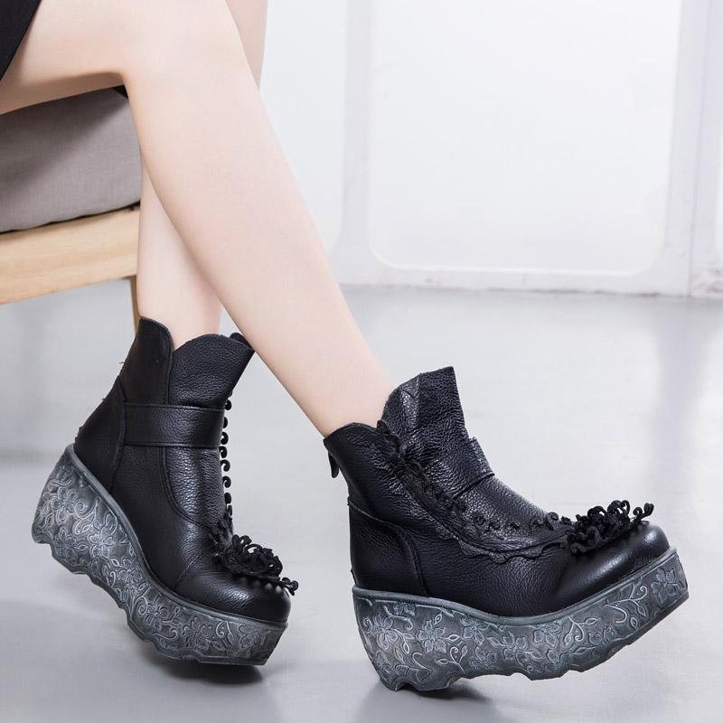 Autumn Winter Platform Wedge Dame Retro Boots