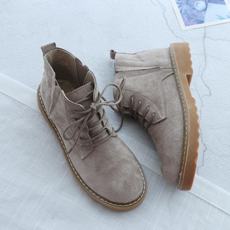 Britisk Stil Lace-up Casual Semsket Damestøvler