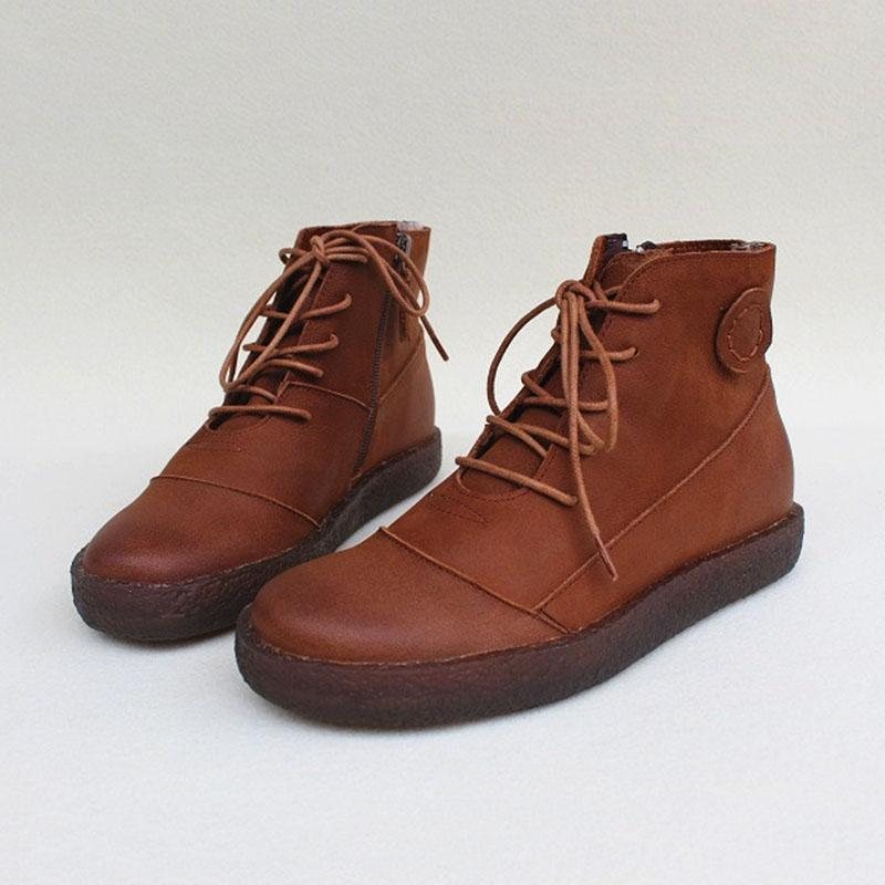 Dame Leather Casual Lace Up Martin Boots