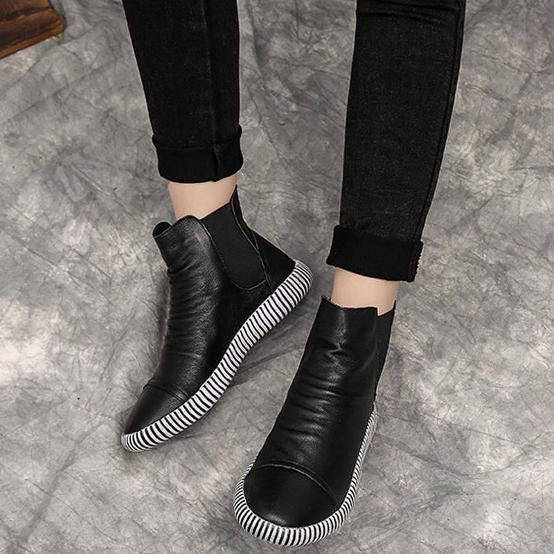 Dame Leather Casual Zebra Slip-on Boots