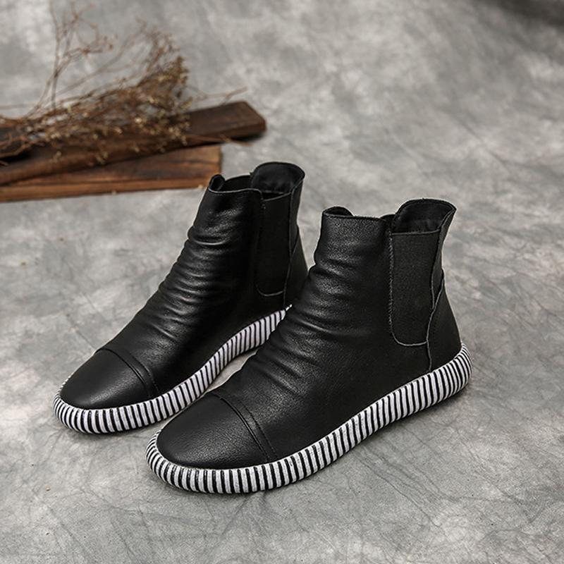 Dame Leather Casual Zebra Slip-on Boots