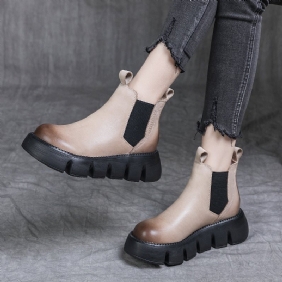 Dame Retro Leather Spring Round Head Boots