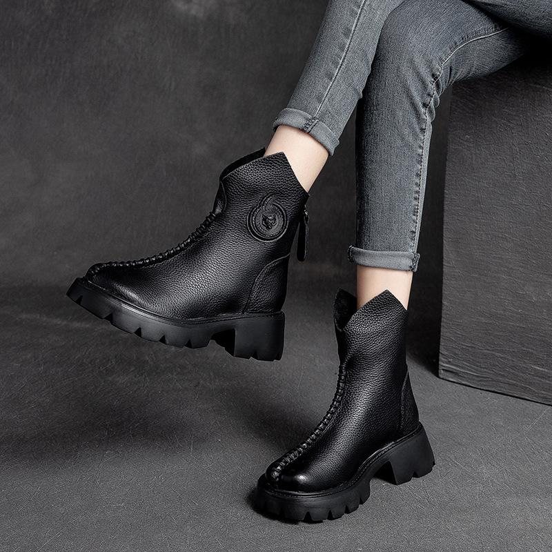 Dame Retro Leather Wedge Simple Boots