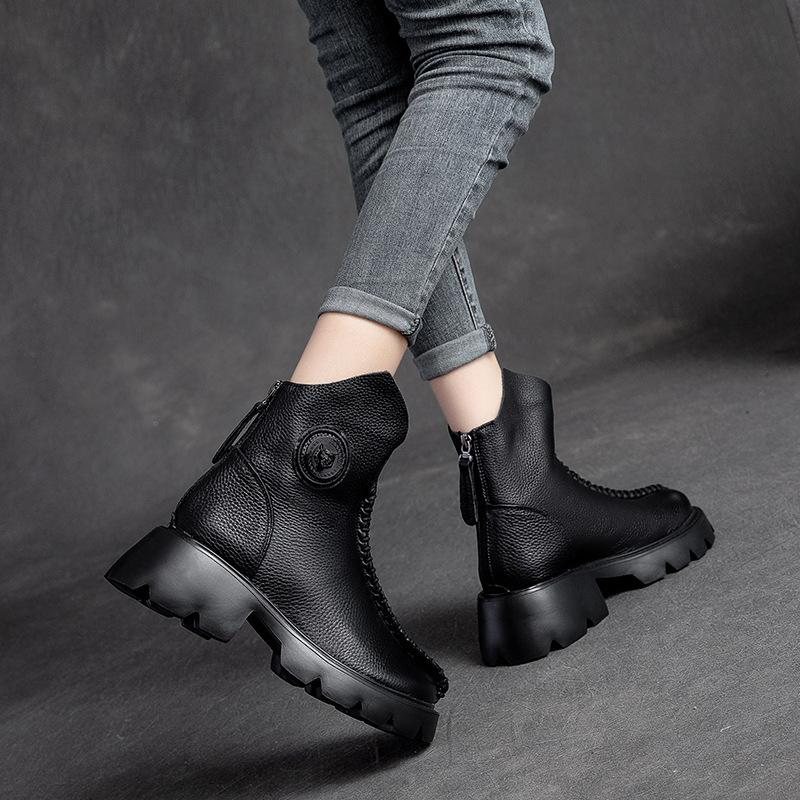 Dame Retro Leather Wedge Simple Boots