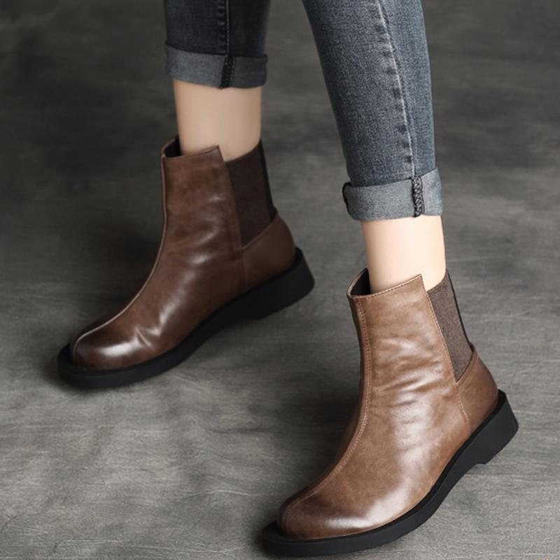 Dame Retro Rund Toe Flat Paneled Martin Boots